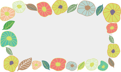 北欧風のお花のフレームF02　お花と葉っぱの四角いフレーム