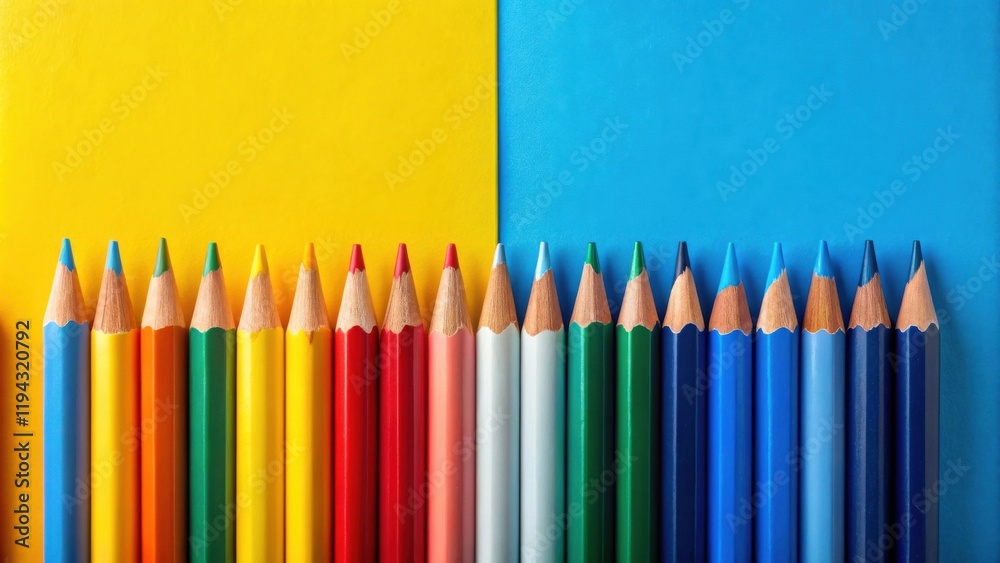 Poster a row of colorful pencils on a two-toned background