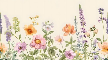 illustration of various plants, background with natural theme, colorful flowers with copy scape