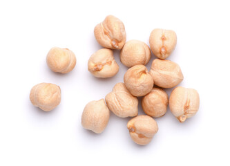 Chickpeas isolated on white background. Top view.