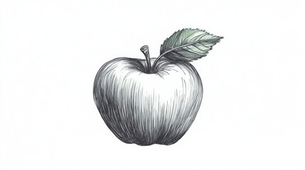 Hand drawn apple illustration with detailed shading and leaf, showcasing classic fruit design. Perfect for educational or decorative purposes