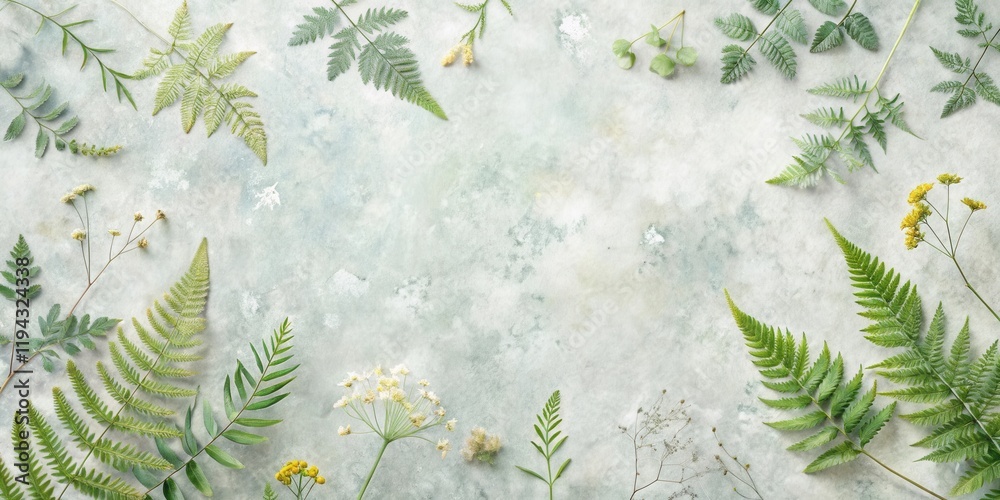 Poster serene botanical frame a delicate arrangement of greenery and wildflowers on a textured background