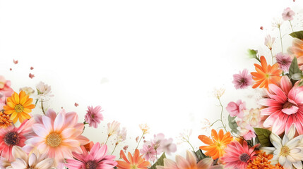 Fototapeta premium A white background with a flowery border soft and elegant floral design featuring pink and beige hues, perfect for minimalist decor and artistic projects 