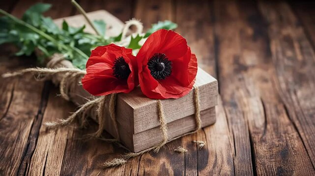 vibrant bunch red poppies elegantly arranged wooden surface suitable Valentine&rsquo;s Day Mother&rsquo;s Day 