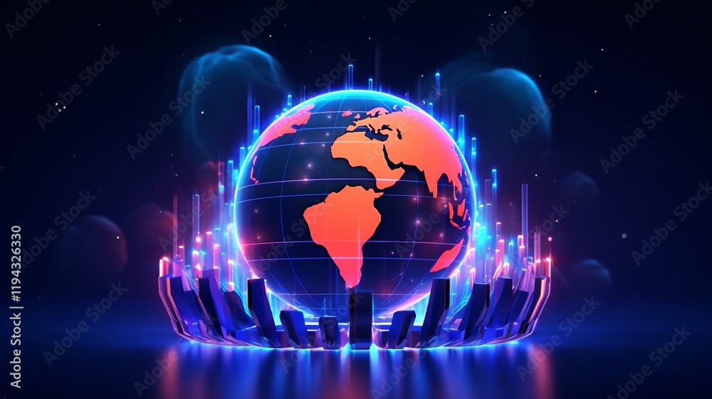Wall mural digital world globe, concept of global network and connectivity on high speed data transfer and cybe