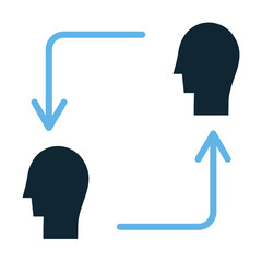 Split Personality Psychology Icon Vector. Minimalist black and blue flat design featuring dual faces concept, mental health, and therapy representation. Education and wellness