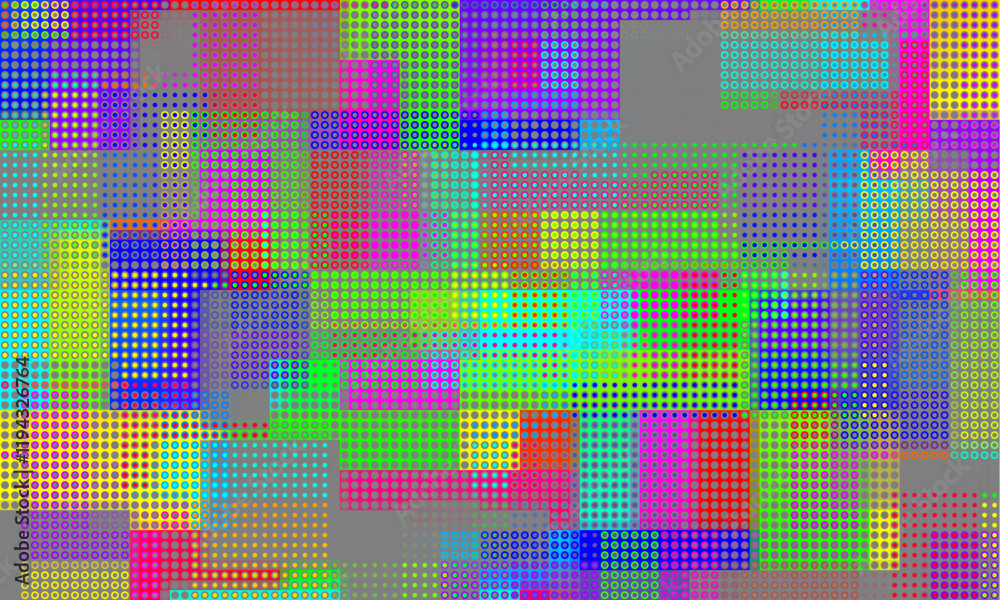 Poster Pixilated abstract Energy background. Halftone effect. Vector image. Small particles with overlay moire effect