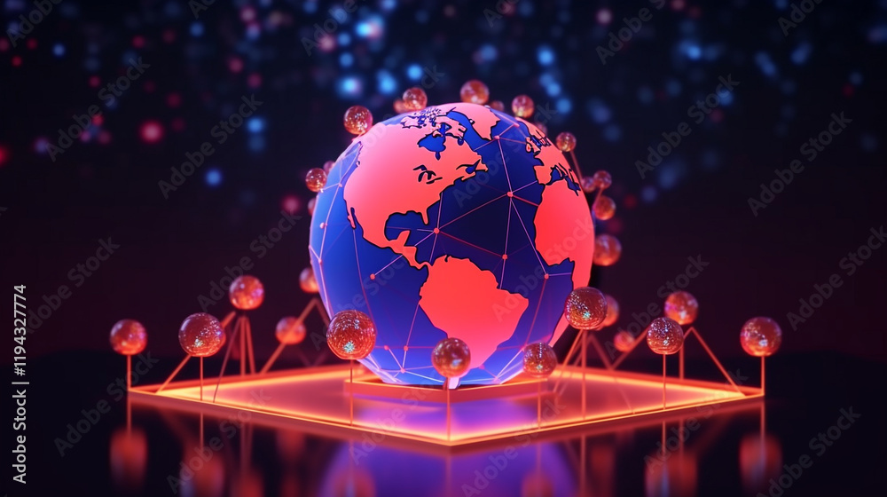 Wall mural digital world globe representing global network and connectivity on earth, featuring high-speed data