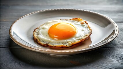 Golden yolk and crispy edges of fried egg , scrambled, plate,  scrambled