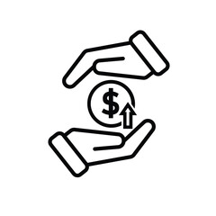 coin icon. money strengthens or rises in hand. money management vector, business and finance icon, showing continuous movement. Line design style