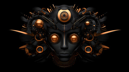 Cybernetic Woman, Steampunk Cyborg, Abstract Mechanical Portrait