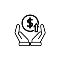 coin icon. money strengthens or rises in hand. money management vector, business and finance icon, showing continuous movement. Line design style