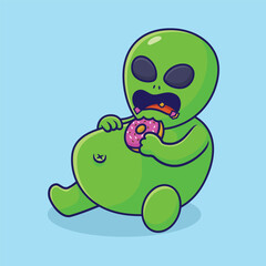 illustration cute alien eat donut
