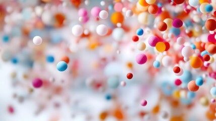 Colorful spheres floating in abstract, blurred background