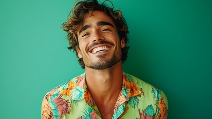 Joyful male portrait studio photography vibrant colors close-up happiness