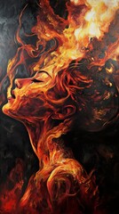 Fiery Woman: Abstract Portrait of Passion and Power