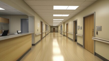 Serene Hospital Corridor: A Tranquil Medical Space