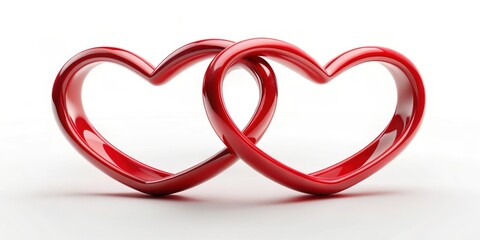 Naklejka premium Two red hearts intertwined in a circular motion with subtle shading, set against a soft white background