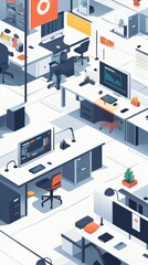 Obraz premium Modern Office Space: Isometric Illustration of a Busy Workplace