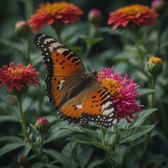 Obraz premium Capture a butterfly resting on a vibrant flower.