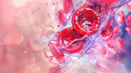 Close-up of a red blood clot on a medical slide magnified under a microscope, showcasing detailed medical research and hematology study concepts.
