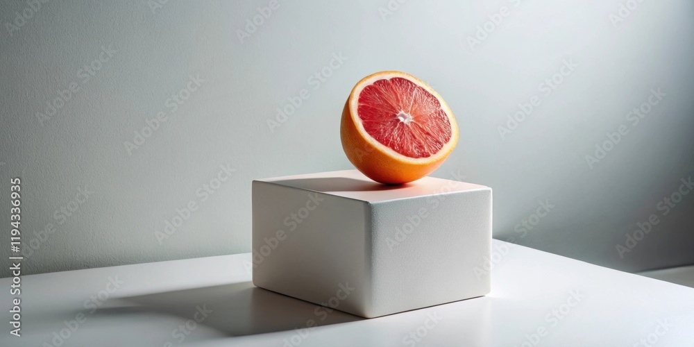 Poster studio still life half a grapefruit on a white cube