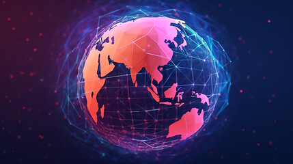 Naklejka premium A digital map of the world with glowing lines connecting various points, representing global connectivity a business and connectivity technology background
