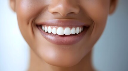 Fototapeta premium Closeup of a smiling face with teeth showing expressing joy happiness and excitement The person s facial features radiate positive emotions and a sense of contentment