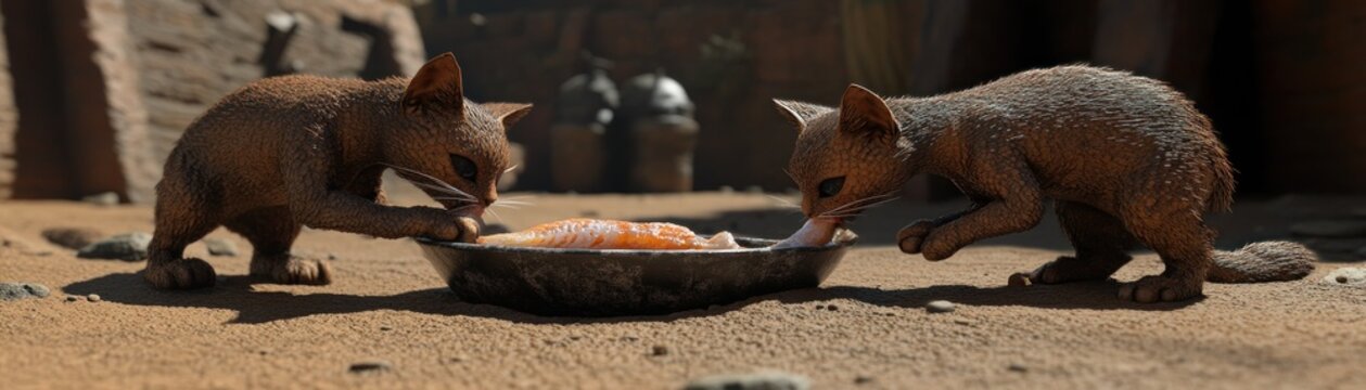 Fennec Foxes Sharing a Meal in Their Natural Desert Habitat