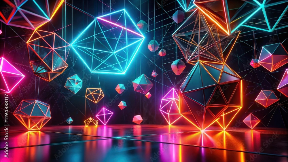 Aufkleber Neon Geometric Forms Illuminated in a Dark Setting