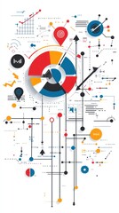 Obraz premium Abstract Data Visualization: A Colorful Network of Charts, Graphs, and Connections Representing Business Growth and Strategy