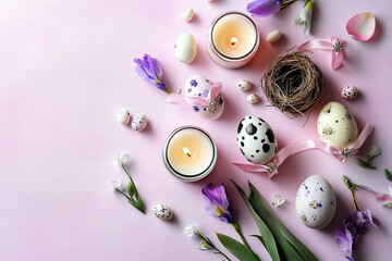 Obraz premium flat-lay arrangement of Easter decorations