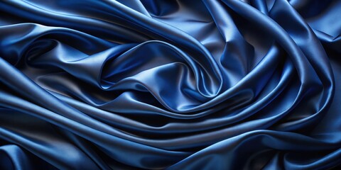 Obraz premium Luxurious Deep Blue Silk Fabric Draped in Elegant Swirls and Soft Curves, Showing Rich Texture and Smooth Surface