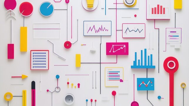 Abstract Colorful Data Visualization: A Network of Charts, Graphs, and Diagrams