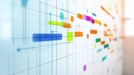 Abstract Colorful Gantt Chart on Whiteboard: Project Planning and Management Visualization