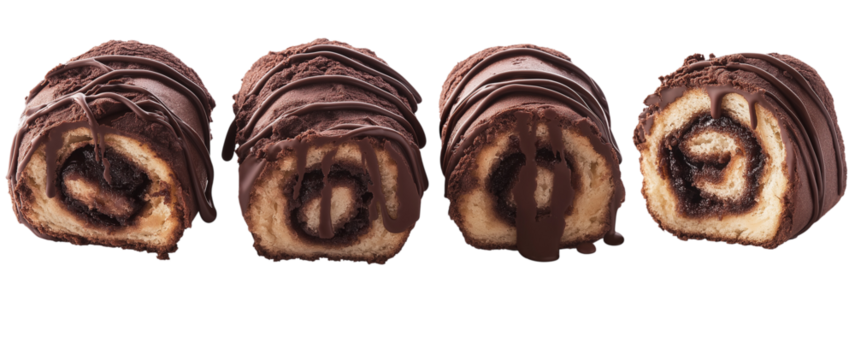 Chocolate roll, multiple poses and angles, transparent background png