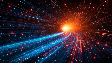 Fototapeta premium Futuristic highway tunnel, glowing lights, speed, digital. Use Sci-fi background