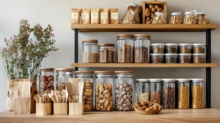 Organized Pantry: A Still Life of Dried Foods in Glass Jars