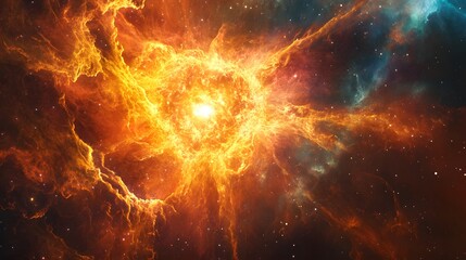 Obraz premium Fiery Nebula Cosmic Explosion In Deep Space