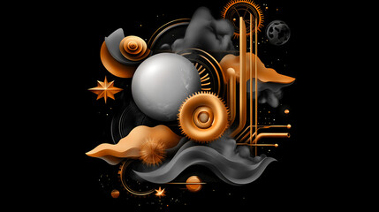 Abstract Gold and Gray 3D Composition