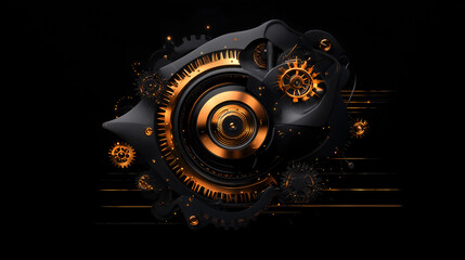 Abstract Black and Gold Gear Mechanism