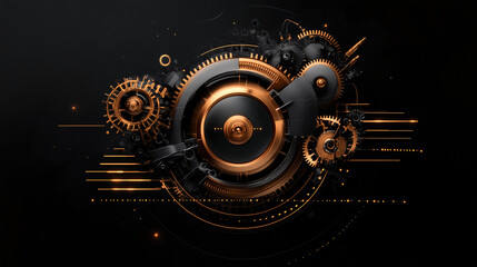 Abstract Gold and Black Gear Mechanism