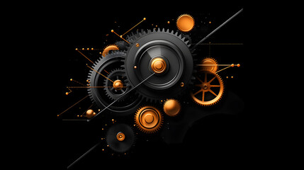 Abstract Black and Gold Gears Mechanism