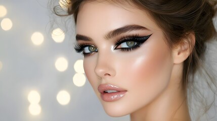 Captivating closeup portrait of a high fashion model showcasing a dramatic and sophisticated smoky eye makeup look  The image exudes elegance glamour and a sense of allure