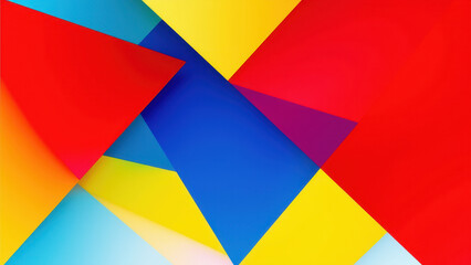 Vibrant abstract background with geometric shapes in red, blue, yellow, and green.