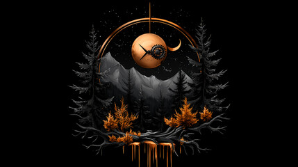 Fototapeta premium Midnight Mountains A Clockwork Moon in the Pines