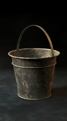 Rustic Vintage Metal Bucket: Aged Texture and Dark Background