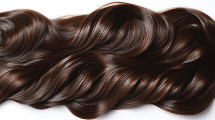 Fototapeta premium Smooth and Glossy Dark Brown Hair Wave on White Background for Beauty and Hair Care Concept in Stock Photography Market