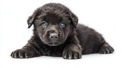 Obraz premium Black Labrador Puppy on a White Background Looking Adorable and Playful