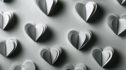 Red, pink and white flying hearts isolated on transparent background. Vector illustration. Paper cut decorations for Valentine's day border or frame design,